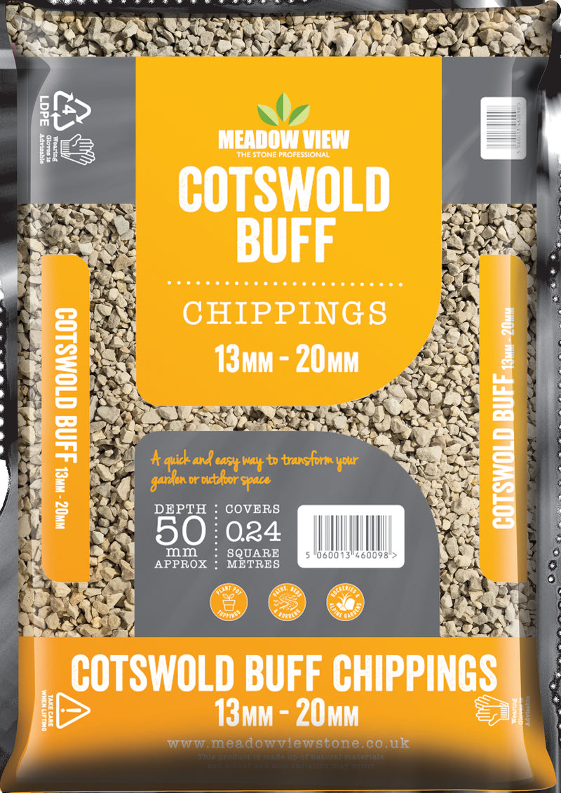 Cotswold Buff Chippings 13-20mm Due to high sales volumes on aggregates please contact us on 01622 871 250 for a true stock count.